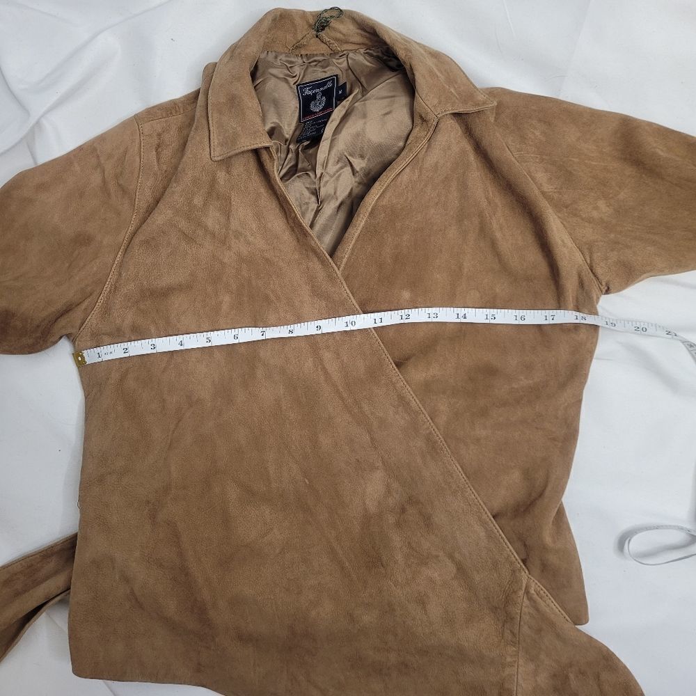 FACONNABLE Vintage 90s coat goatskin leather tan wrap jacket M - Picture 7 of 8